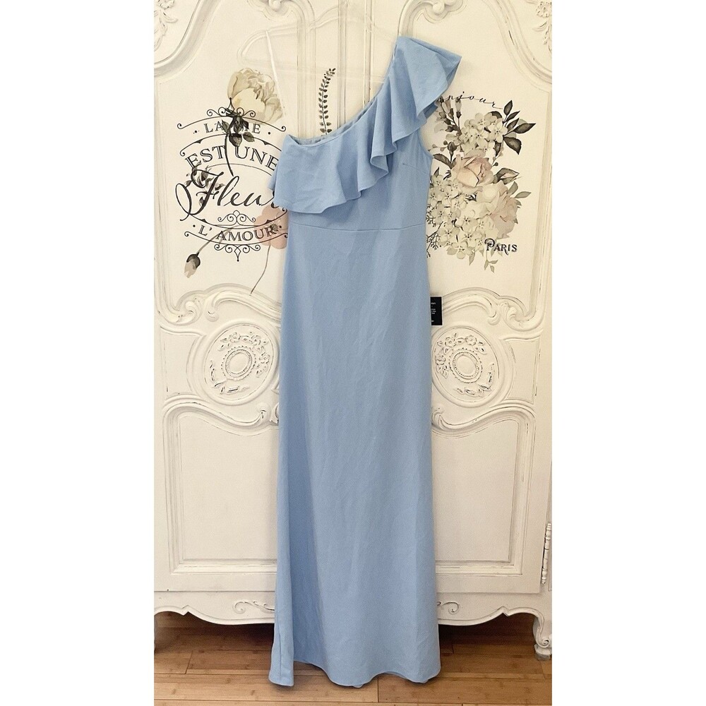 Lulu's Light Blue One-Shoulder Ruffle Maxi Dress - Picture 6 of 12